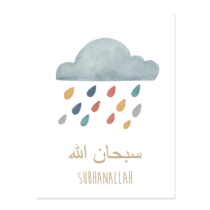 Islamic Alhamdulillah Rainbow Nursery Canvas Wall Art | Kids Room