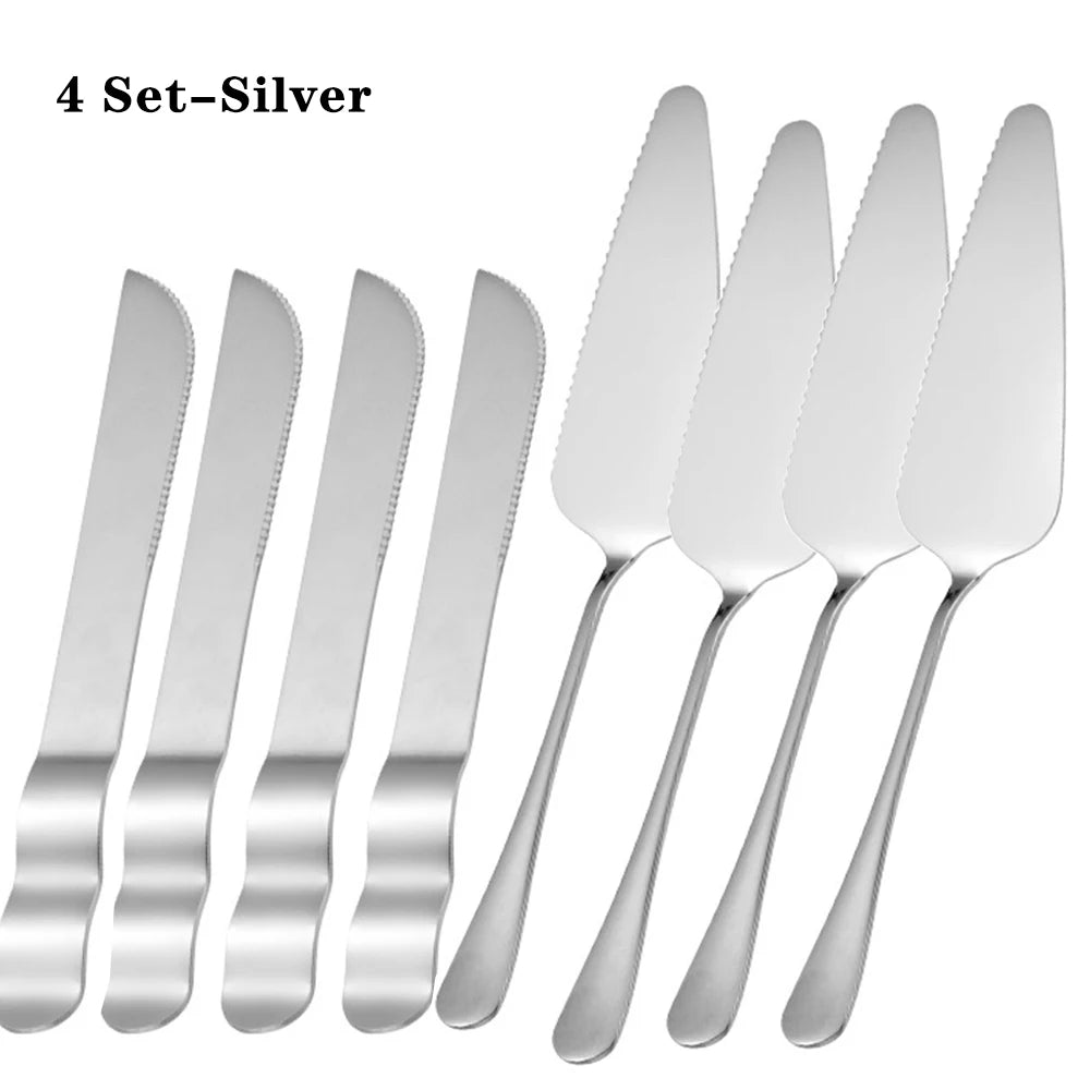 8-Piece Rose Gold Stainless Steel Cake Server & Knife Set – Wedding, Birthday & Pastry Tools