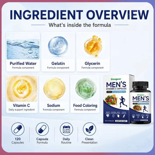 Men's Vitamin C Capsules | Antioxidant Support | 120 Count Vitamin C Supplement Peaceful Pleasures Health and Wellness