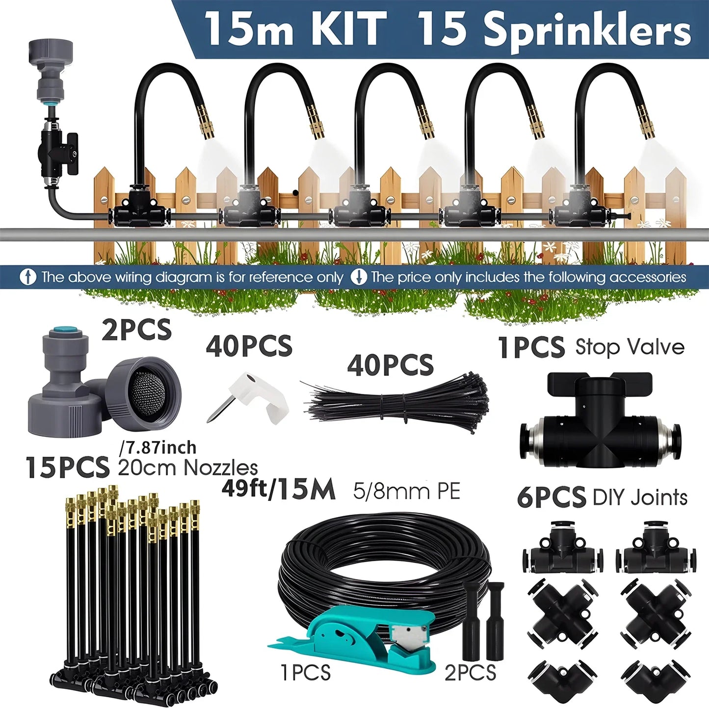 360° Free-bend Misting Nozzle Adjustable Atomizer Sprayer Outdoor Watering Kits 5-30m 1/4" 4/6mm Garden Misting Cooling System Peaceful Pleasures Health and Wellness 15m Kit