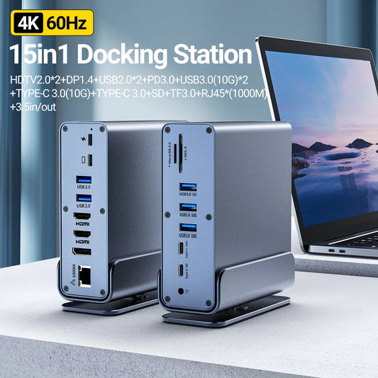 15-in-1 USB-C Docking Station 4K60Hz Triple Monitor | PD3.0 Hub USB-C Docking Station Peaceful Pleasures Health and Wellness 15 In 1