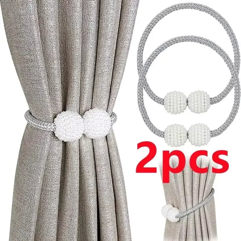 2PCS Large Pearl Curtain Tieback Buckle Modern Simple Curtain Strap Rope No Punch Window Decoration Accessories Peaceful Pleasures Health and Wellness