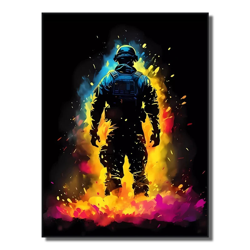 Neon Red Video Game Character Canvas Wall Art | Unframed Poster