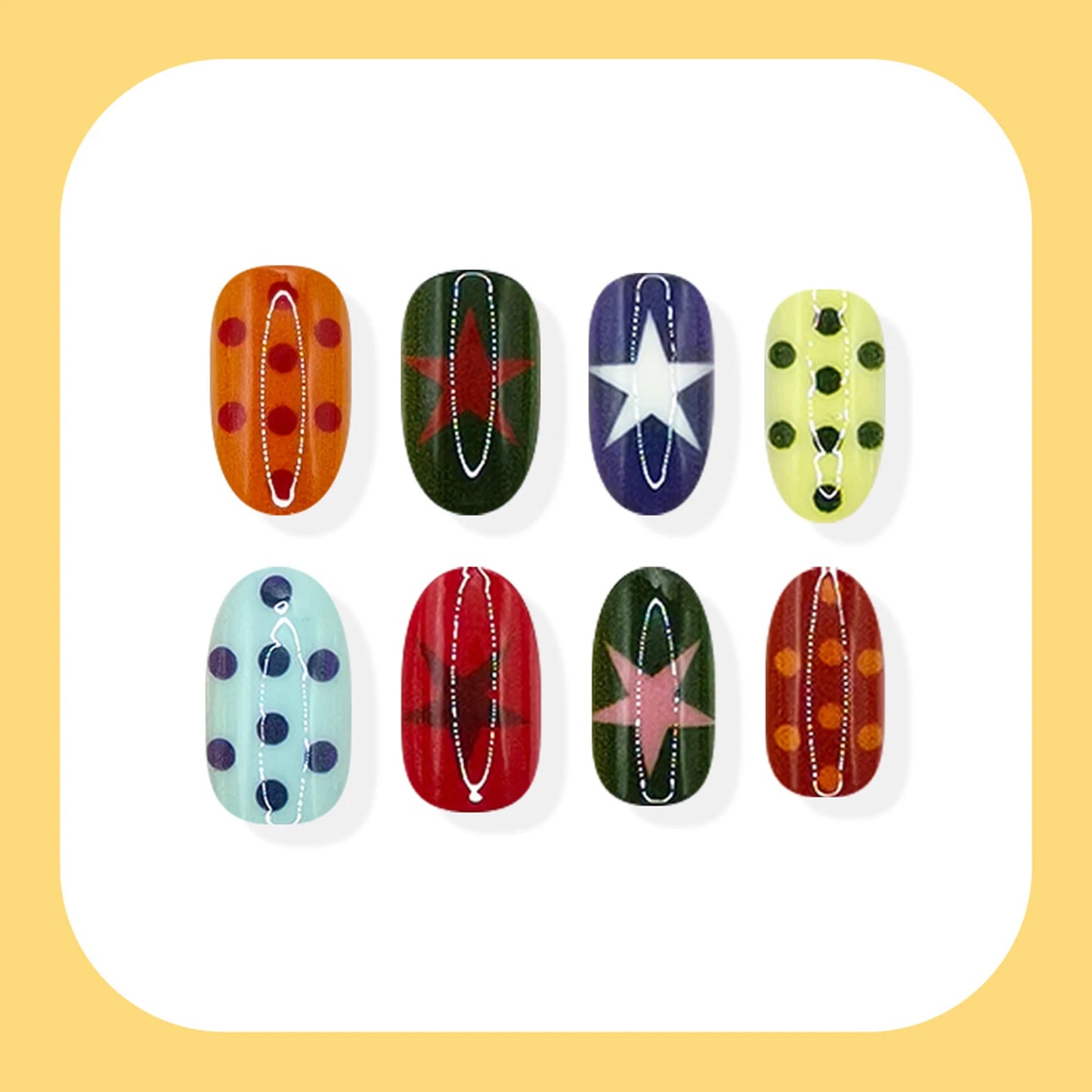 24pcs Colorful Star Dot Reusable Artificial Fingernails Wearable Short Oval Press On Nails Red White Almond False Nails Tips Peaceful Pleasures Health and Wellness