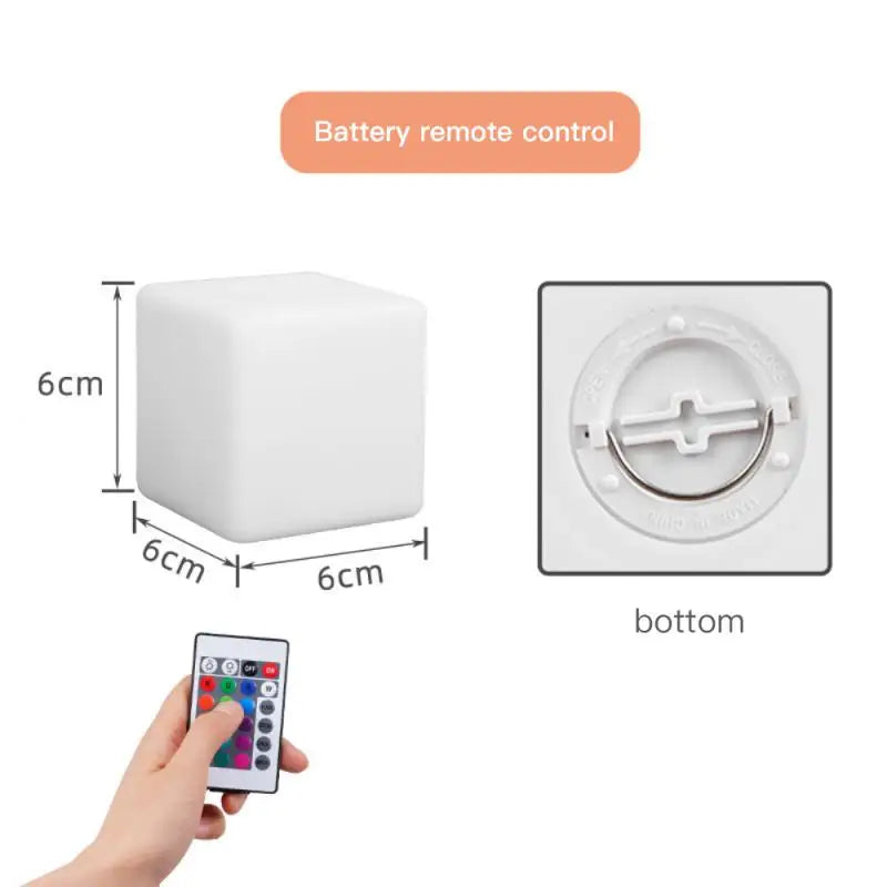 LED Cube Table Lamp – Dimmable RGB Night Light with Remote