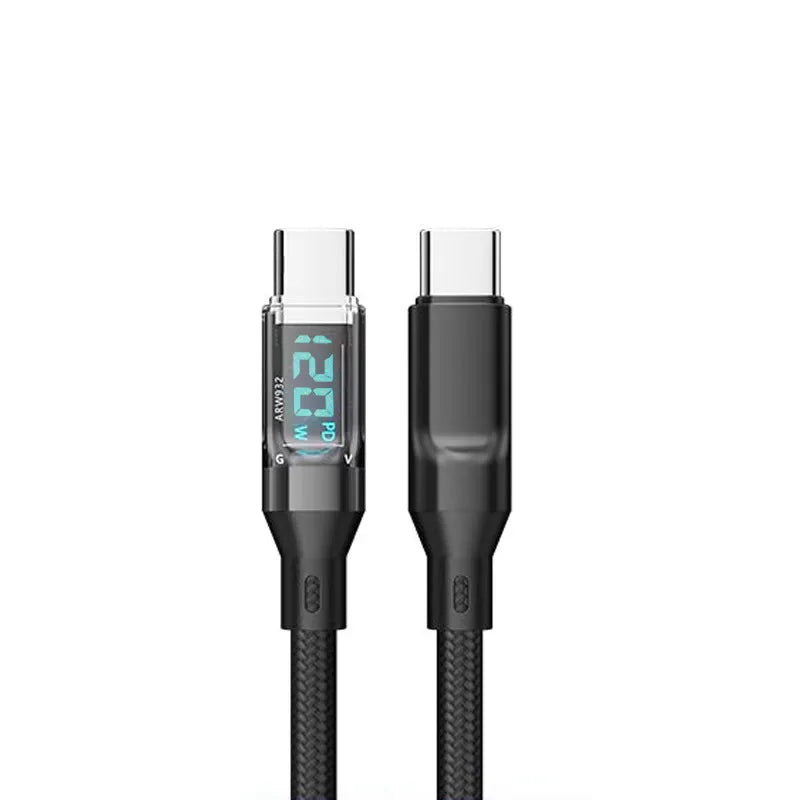 120W USB-C Fast Charging Cable with LCD Display – 2m Braided