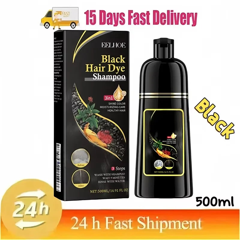 3-in-1 Natural Herbal Hair Dye Shampoo – Gray to Dark Brown or Black Peaceful Pleasures Health and Wellness 500ml Black