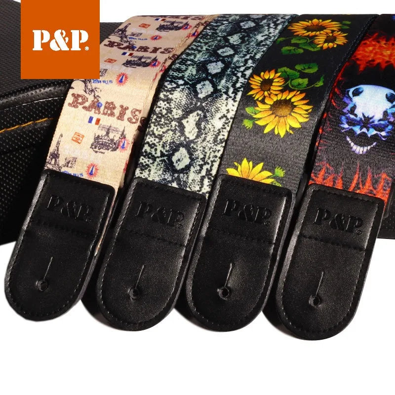 Guitar Strap Printed Wide Purple Lightning Pentagram Devil Musician