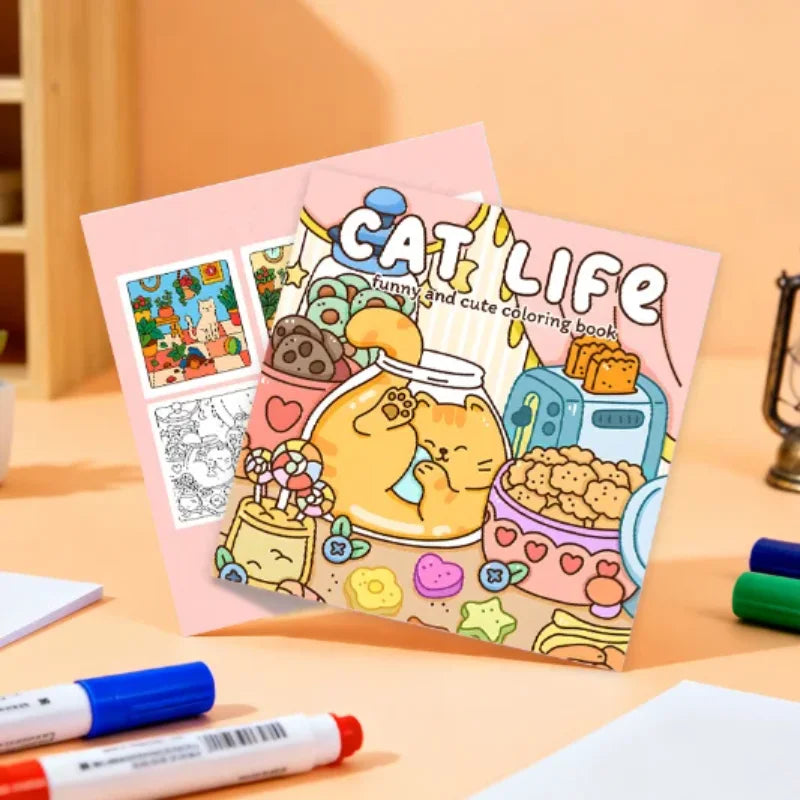Adult Coloring Book Cat Life Bold Easy Patterns Cute Drawing Party