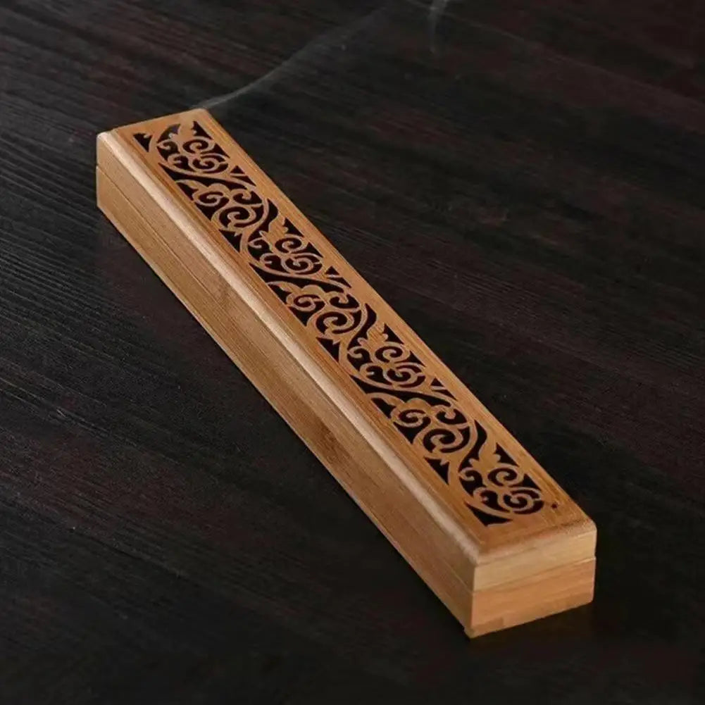Natural Bamboo Incense Burner Box with Lid & Ash Tray