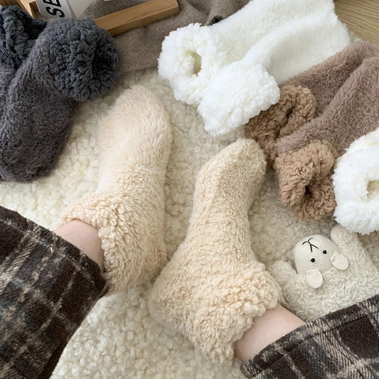 New Winter Coral Velvet Bag and Women Socks Plush Warm Indoor Floor Socks Lamb Velvet Plus Thick Home Sock Fashionable Versatile Peaceful Pleasures Health and Wellness