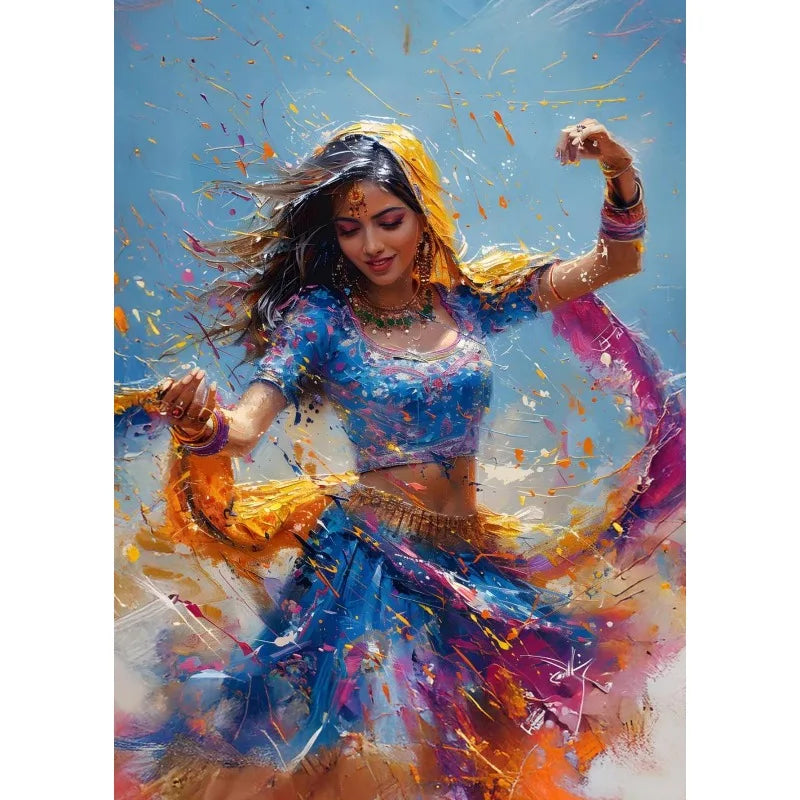 Abstract Indian Woman Rain Dance Canvas Wall Art | Unframed