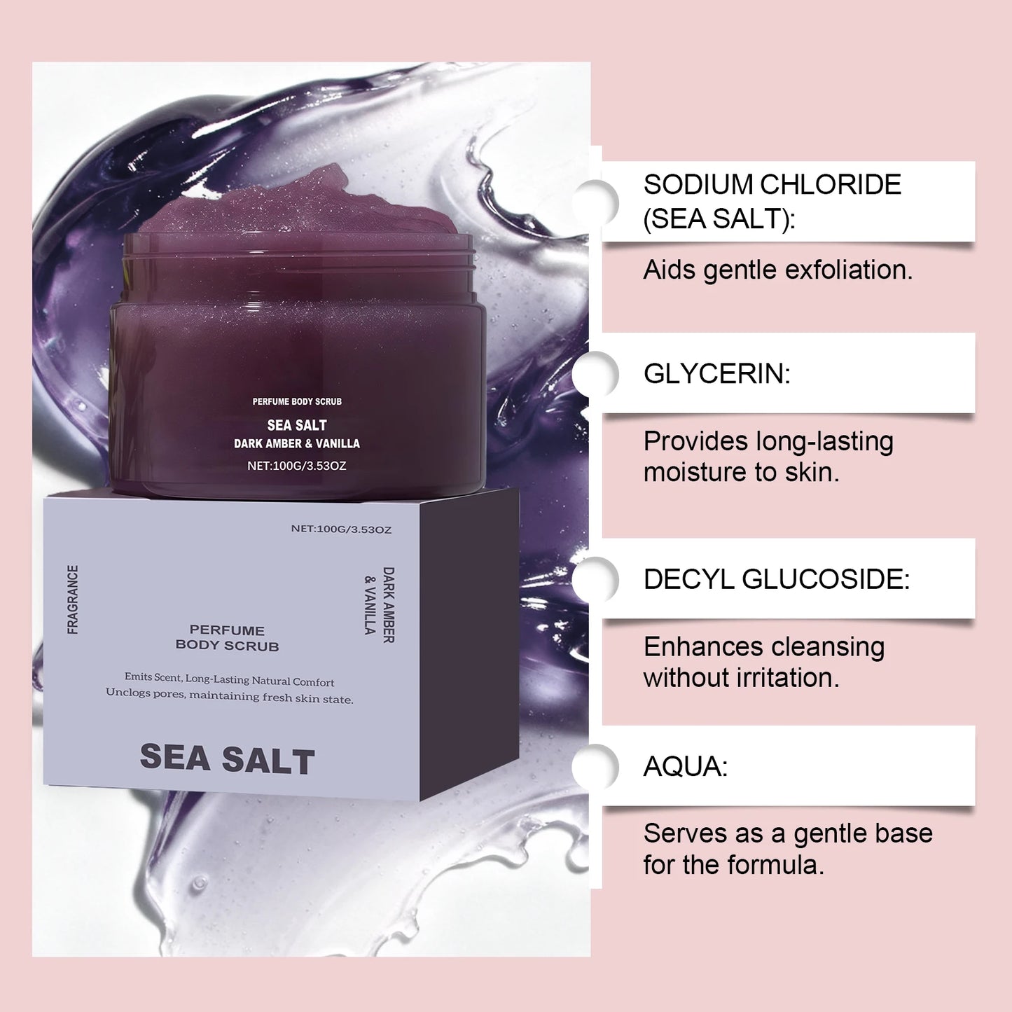 Perfume Body Scrub – Rose Coral & Amber Vanilla Salt Scrub