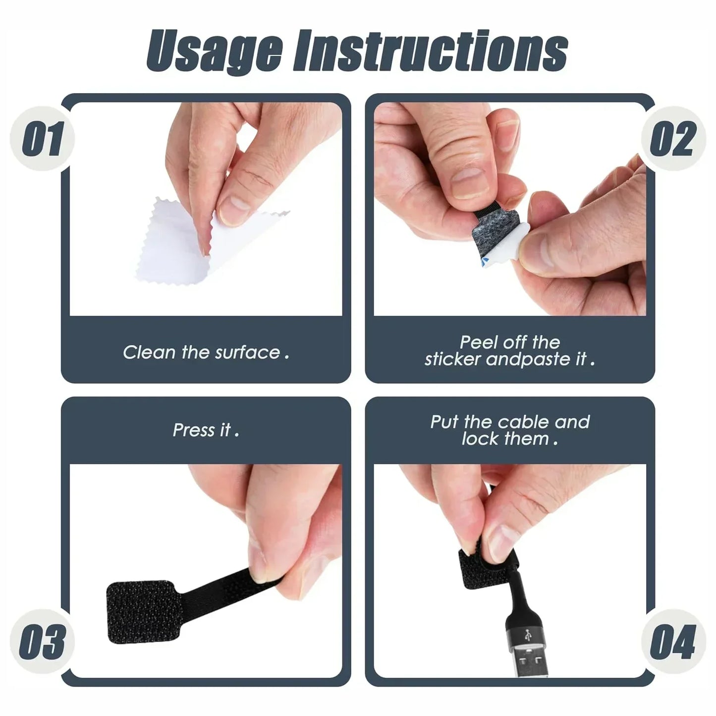 Reusable Self-Adhesive Cable Ties & Wire Organizer Straps