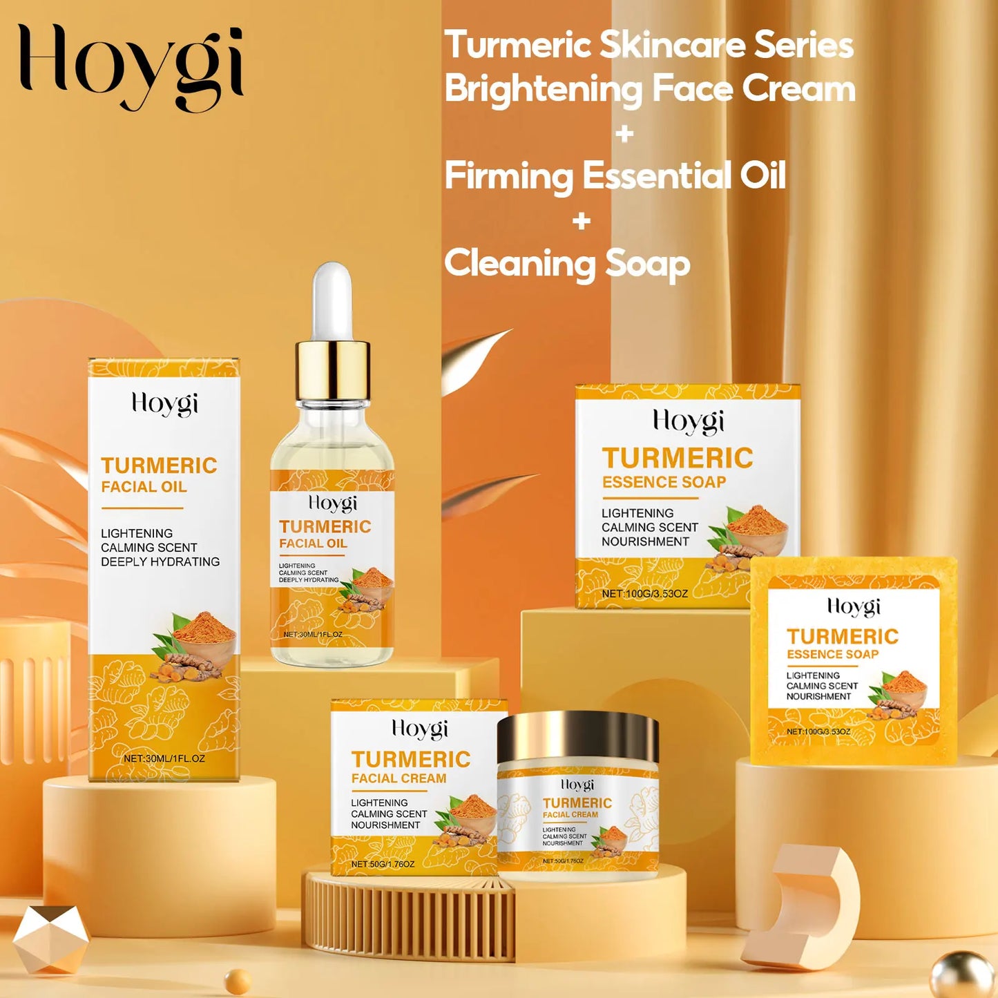 Turmeric Facial Essential Oil Repair Firming Deep Cleansing Soap Even Skin Tone Cream for Face Reduce Dullness Nourish Skin Care Peaceful Pleasures Health and Wellness