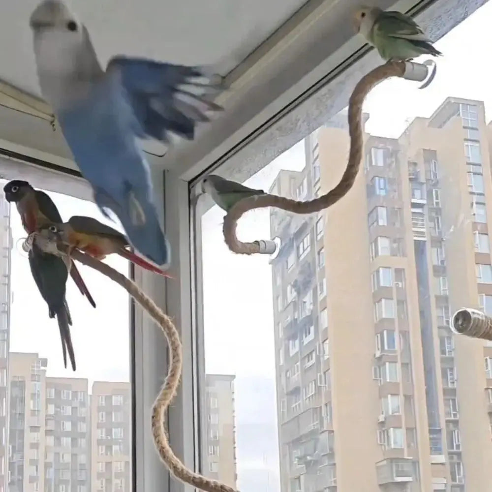 Interactive DIY Bendable Parrot Perch Non-slip with Suction Cups Bird Perch Stand Bird Climbing Linen Rope Window Peaceful Pleasures Health and Wellness