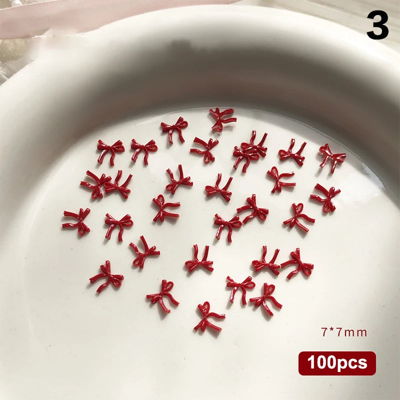 100PCS 3D Nail Art Red Bow Charms Supplies Kawaii Accessories Resin For Nails Decorastion Product Manicure Decor Materials Tool Peaceful Pleasures Health and Wellness 3