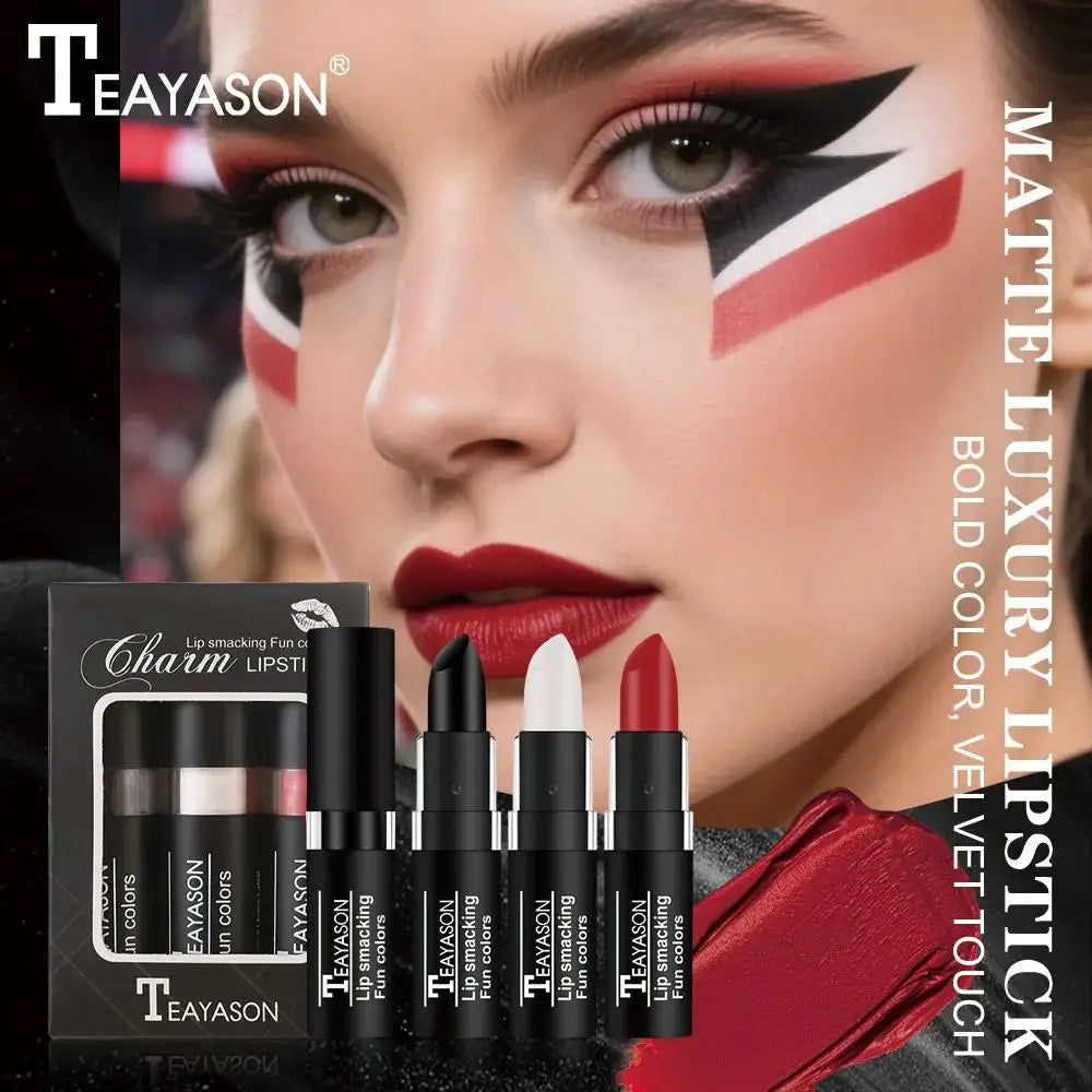 TEAYASON Velvet Matte Lipstick Set – Black, White & Red 3 Pcs