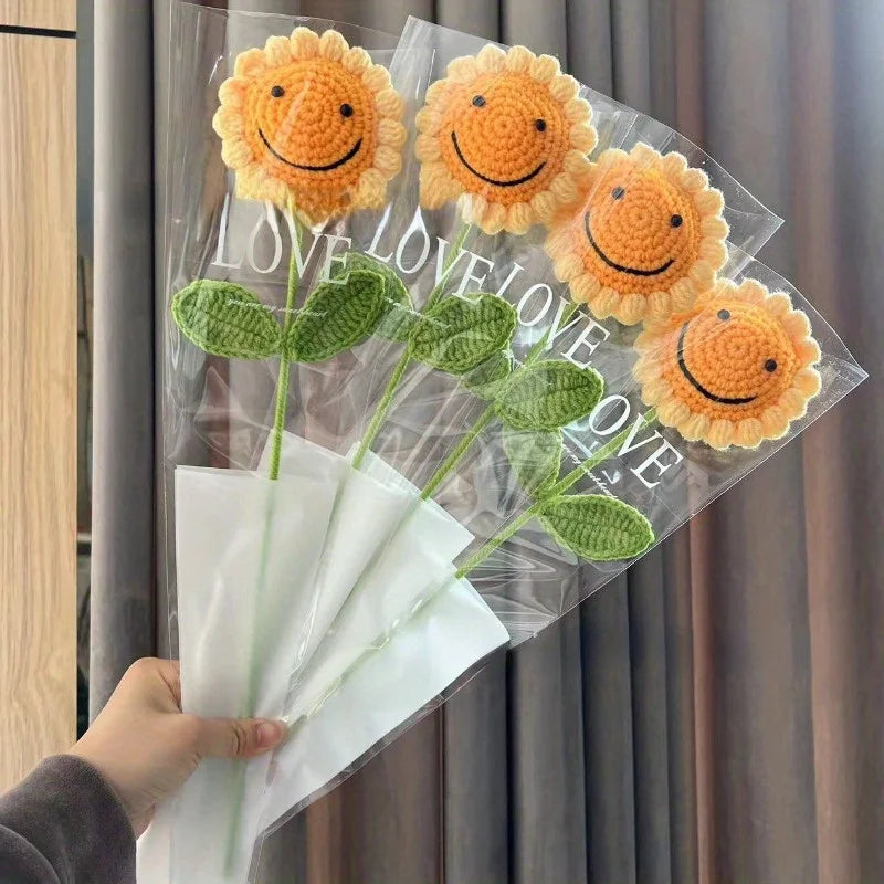 Handmade Crochet Sunflower Rose Bouquet | Wool Knitted Flowers
