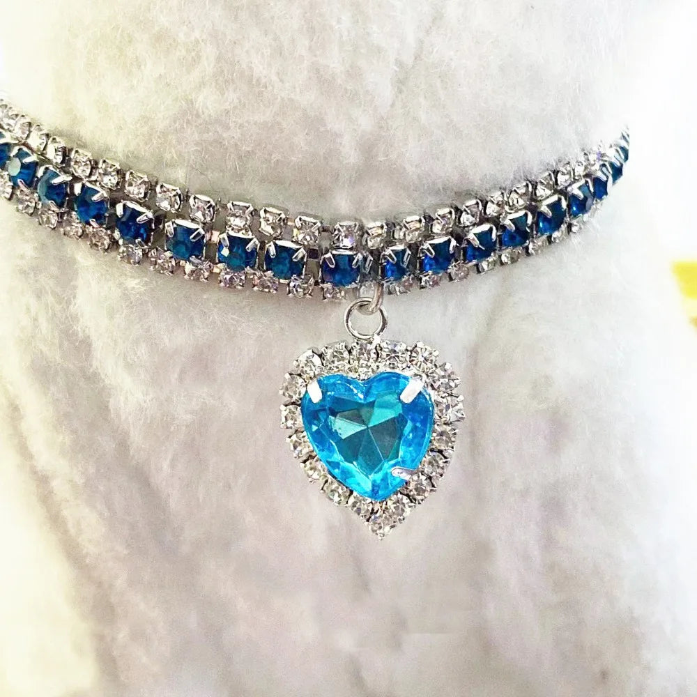 Kitten Diamante Collar Necklace for Cat Rhinestone Cute Bling Puppy Doggy Crystal Pendant Diamond Collar Pet Accessories Collar Peaceful Pleasures Health and Wellness blue L