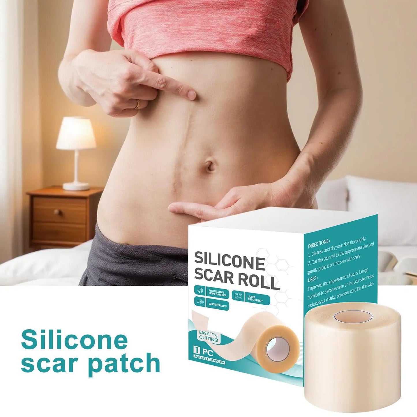 Hydrocolloid Silicone Scar Sheet Roll | Self-Adhesive Patch 4×150cm Silicone Scar Sheet Peaceful Pleasures Health and Wellness