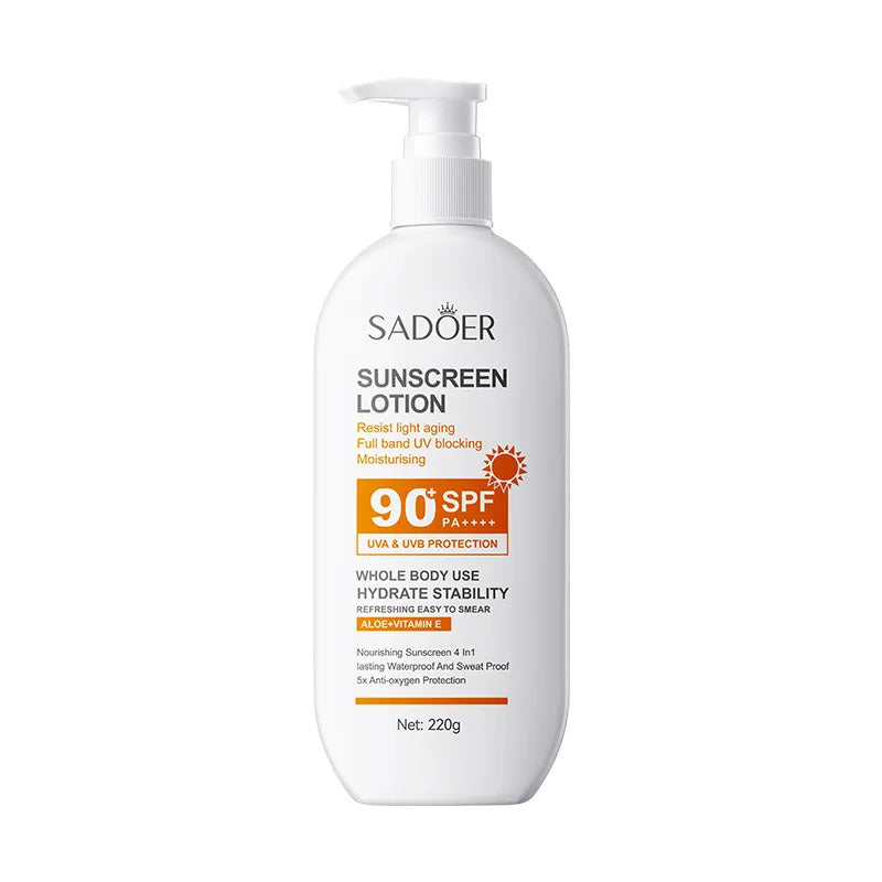 Lotion Solaire Pour Le Corps Et Le Visage, Super 220g, 50g Small bottle size, SPF 90 PA +++++, Utilisation Pour Tout Le Corps, Peaceful Pleasures Health and Wellness 1pcs