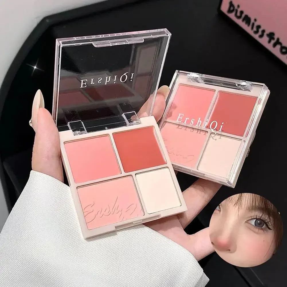 4 Color Matte Pink Blush Palette Shades Pigmented Shimmering Long Lasting Cheek Makeup For Brighten Nude Natural Blusher Palette Peaceful Pleasures Health and Wellness