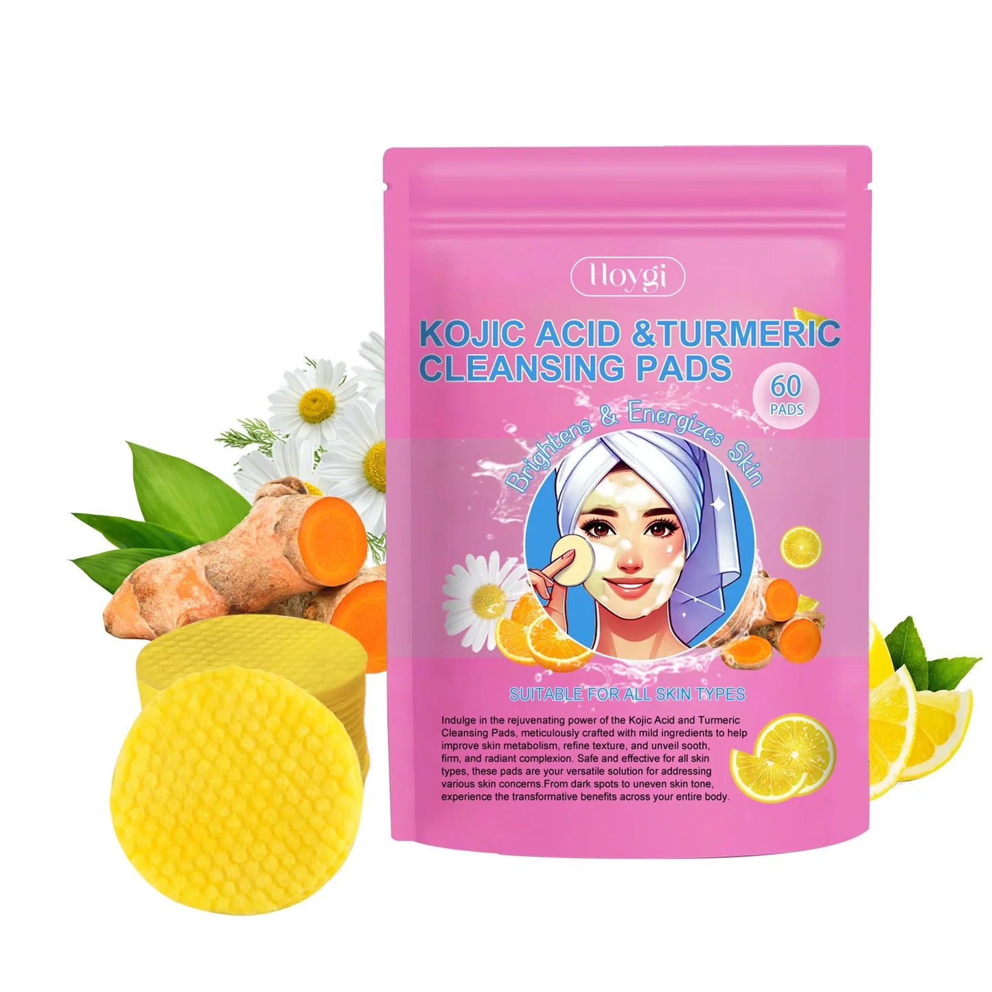 Turmeric Facial Cleanser Pads Pores Deeply Cleaning Makeup Remover Moisturizing Exfoliating Dead Skin Kojic Acid Facial Sponges Peaceful Pleasures Health and Wellness C