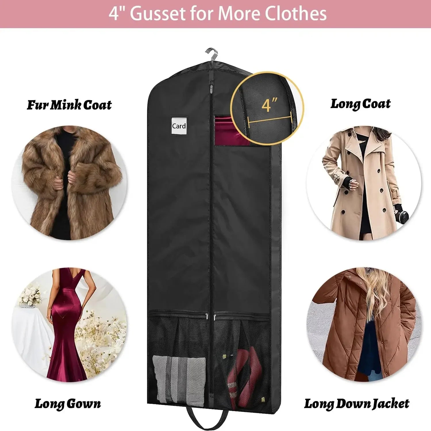 Extra Long Foldable Garment Bag for Dresses and Coats, Clear Window & ID Pocket, Travel-Friendly with Handles Peaceful Pleasures Health and Wellness