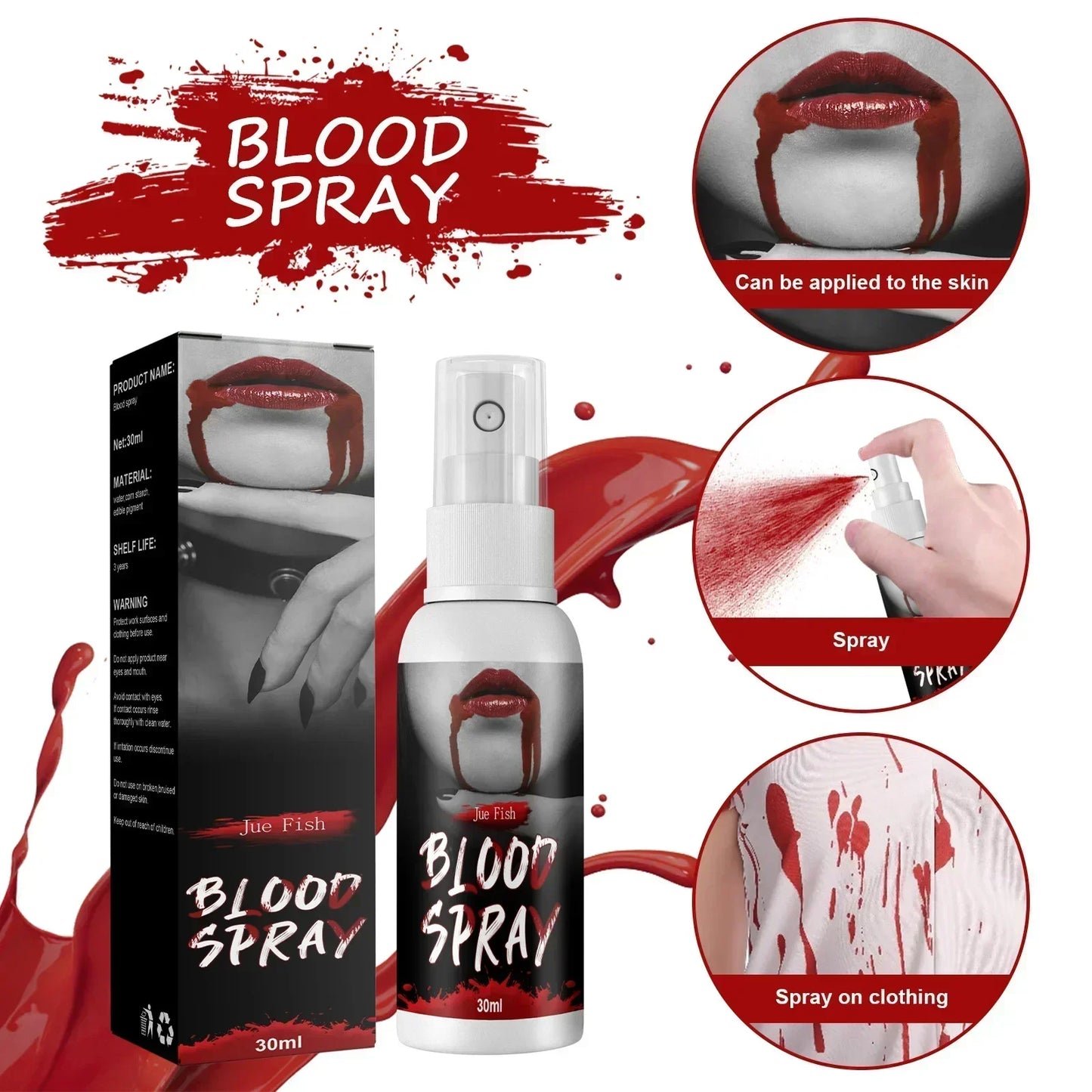 Fake Blood Spray Vivid Effect Real Color Liquid Simulation Blood for Halloween Makeup Zombie Clothes Haunted Houses Monster Peaceful Pleasures Health and Wellness