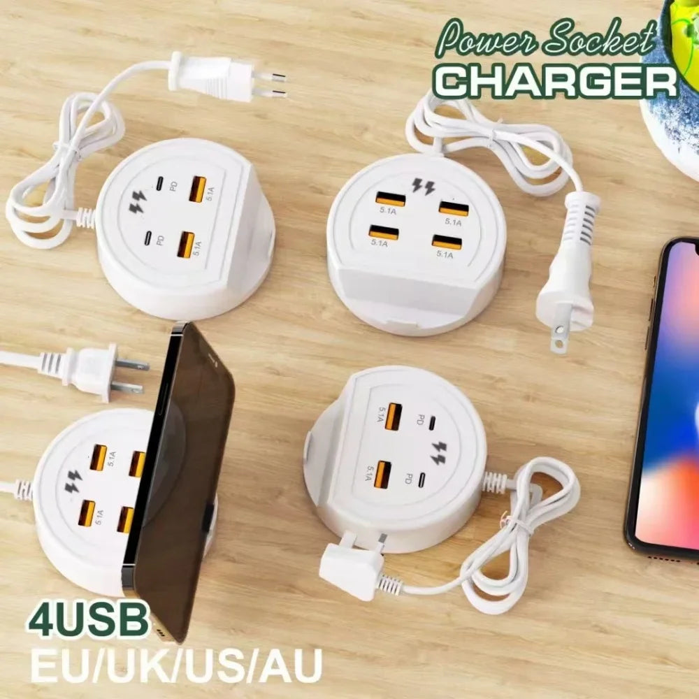 5-in-1 Power Strip with 4 Ports Phone Holder, EU/UK/US Universal Socket Multi-Device Fast Charging Station for iPhone 16 Samsung Peaceful Pleasures Health and Wellness