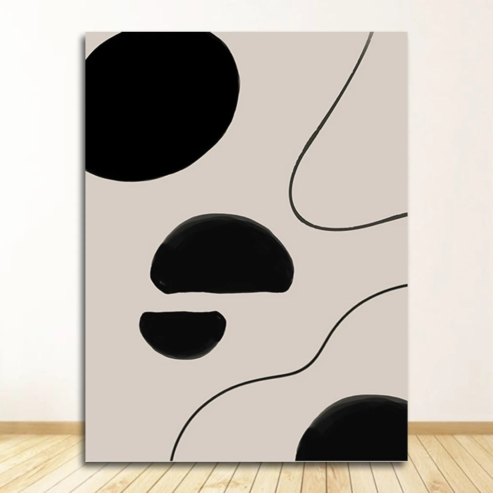 Modern Abstract Line Art Canvas Poster | Beige Black Minimalist