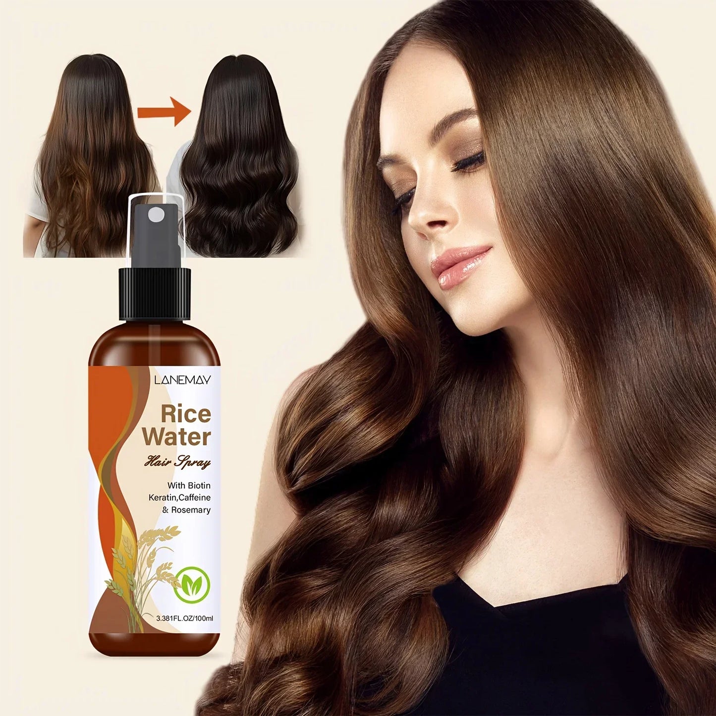 Rice Water Hair Spray – Biotin, Keratin, Caffeine & Rosemary
