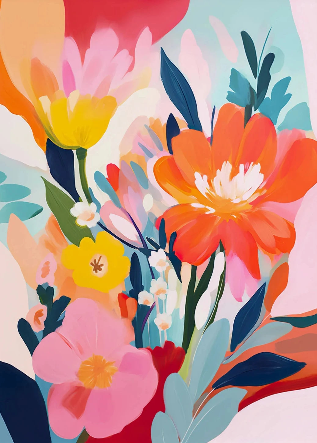 Gouache Wildflower Botanical Canvas Wall Art | Spring Floral Print