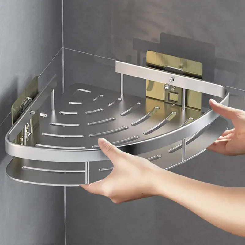 No-Drill Aluminum Shower Shelf | Wall-Mounted Bathroom Organizer