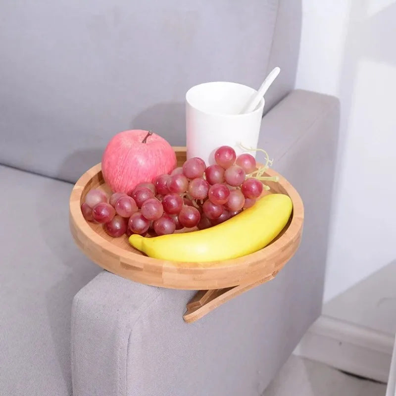 Wooden Sofa Armrest Tray Circular Clip Breakfast Home Use Foldable