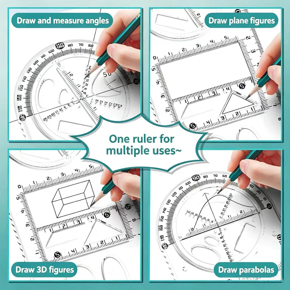 Multi Functional Drawing Ruler Student Rotatable Mathematical
