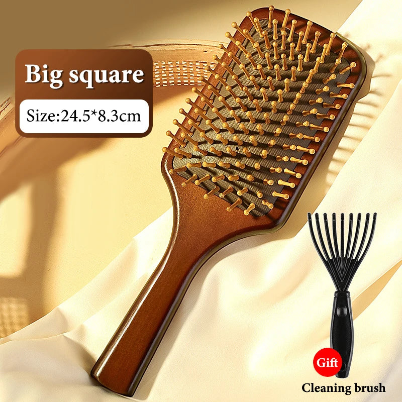 1Pcs Natural Sandalwood Massage Brush Soft Cushion Round Smooth Hair Comb Teeth For Scalp Health Peaceful Pleasures Health and Wellness Big square