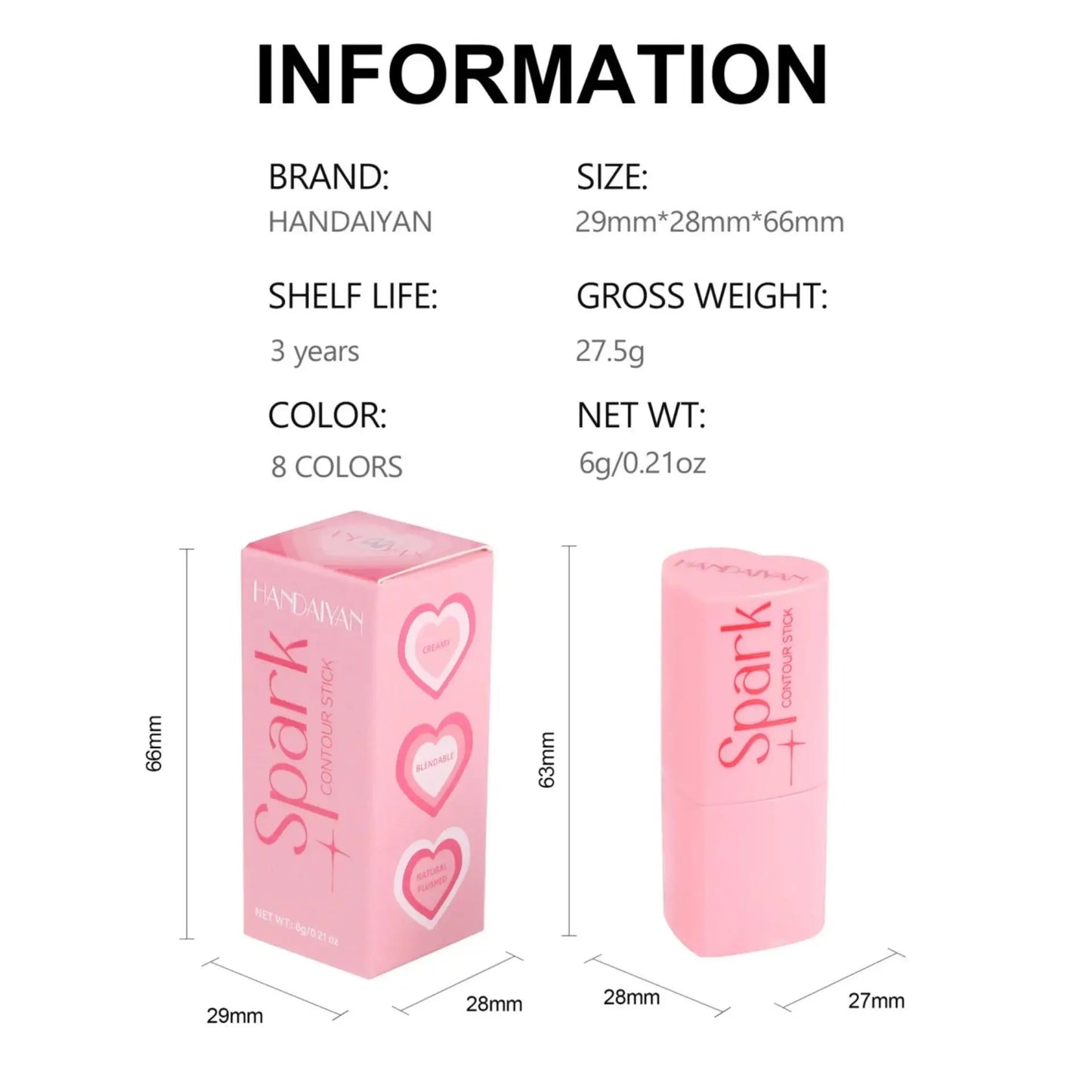 Handaiyan 3-in-1 Blush Highlighter Contour Stick – 8 Colors