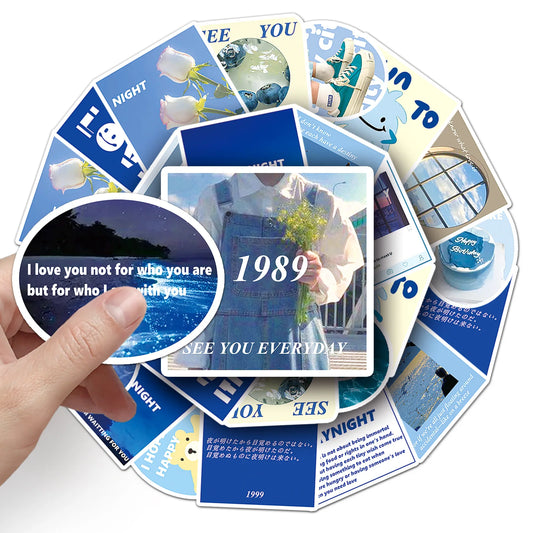 50 Sheets Blue Ledger Sticker Nordic English Phone Case Notebook Peaceful Pleasures Health and Wellness