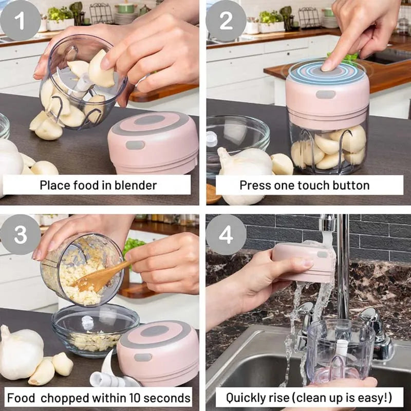 Electric Mini Garlic Chopper 250ml Wireless Portable Onion Chopper Mini Chopper Food Processor For Pepper Chili Vegetable Nuts Peaceful Pleasures Health and Wellness