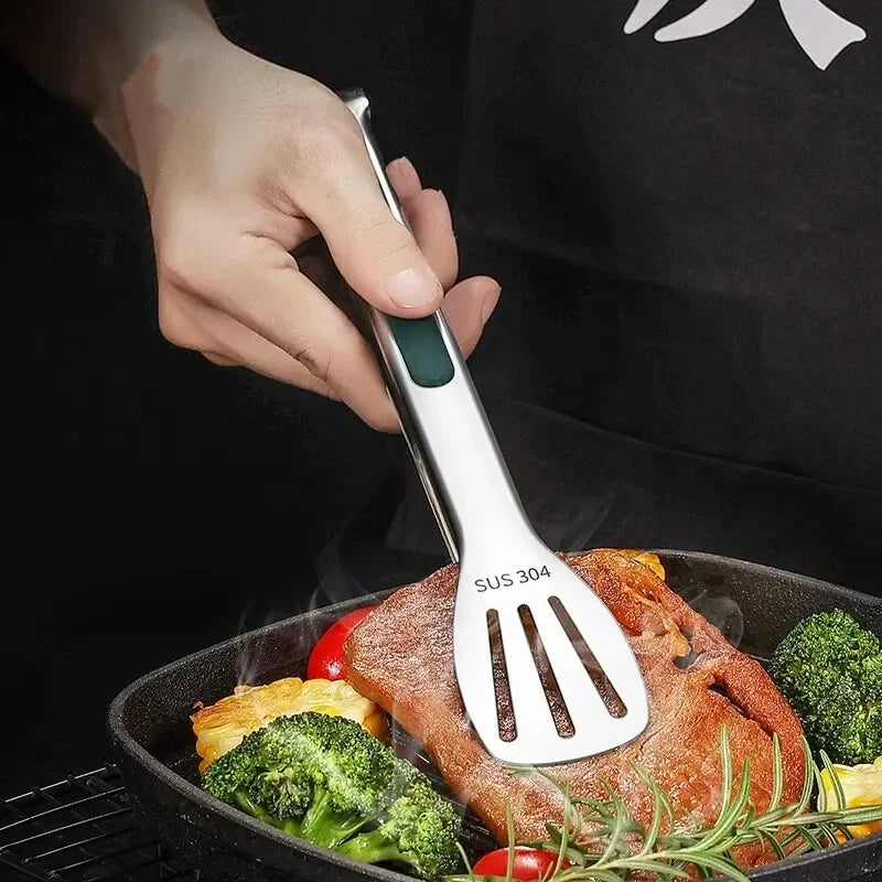 Stainless Steel Non-Slip Food Tongs | BBQ & Kitchen Clamp