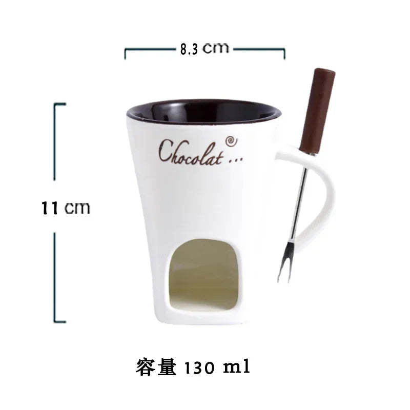 130ML European Candle Cup Cheese Chocolate Melting Ceramic Mug Heating Food Ceramic Mug with Fork Creative Coffee Mug Tableware Peaceful Pleasures Health and Wellness
