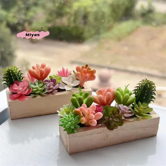 Miniature Wooden Trough Plant Pot Dollhouse Decor Ornament Miniature Decor Ornament Peaceful Pleasures Health and Wellness
