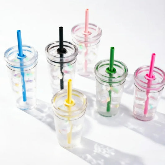 2026 450ML High Beauty Single Layer Milk Tea Straw Cup Transparent Multi Color Universal Coffee Cup Office Water Cup Home Hot Peaceful Pleasures Health and Wellness
