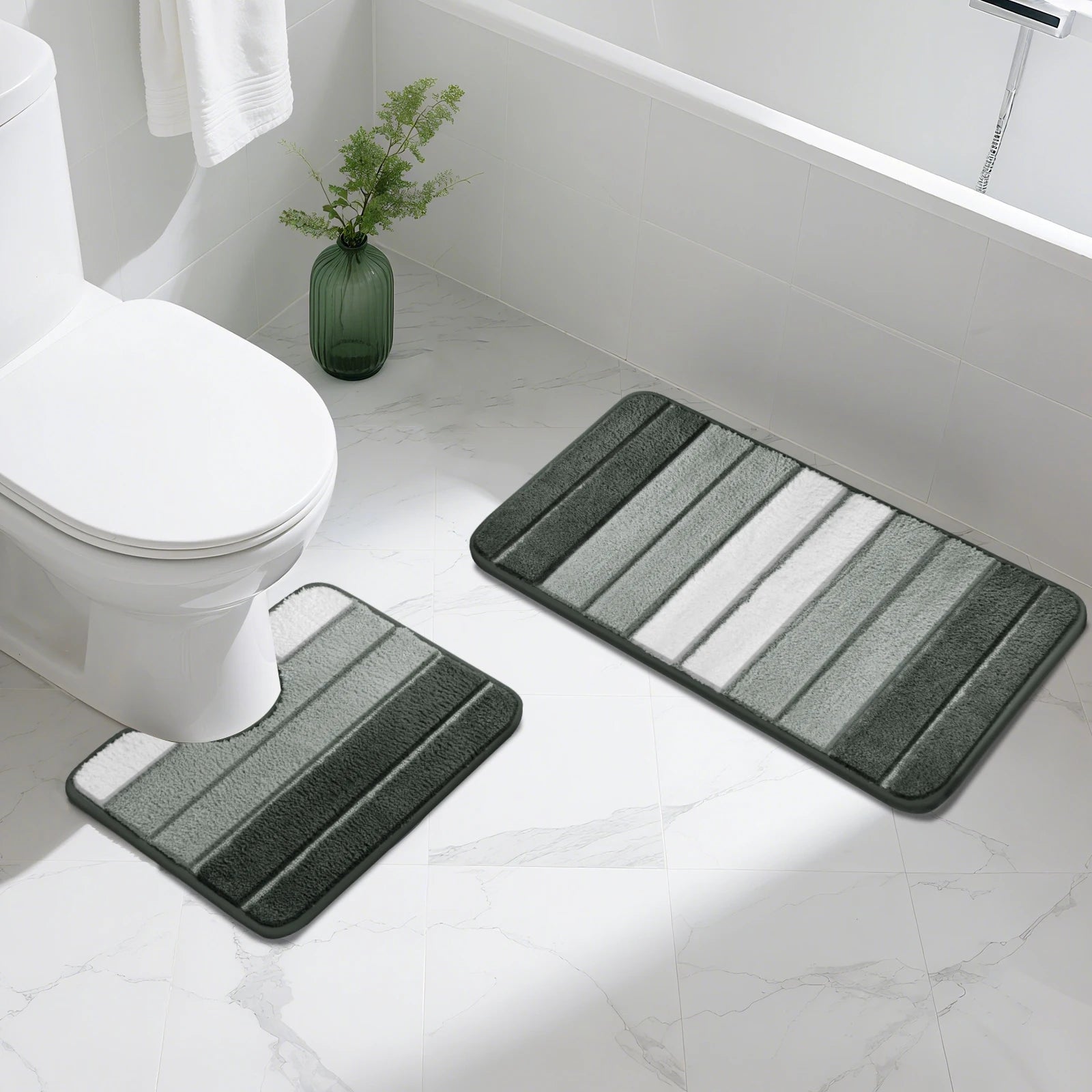 Striped Microfiber Bath Mat 50×80CM & 40×50CM Absorbent Carpet Set Non-Slip Washable Toilet Rugs for Shower Floor Bathroom Mats Peaceful Pleasures Health and Wellness