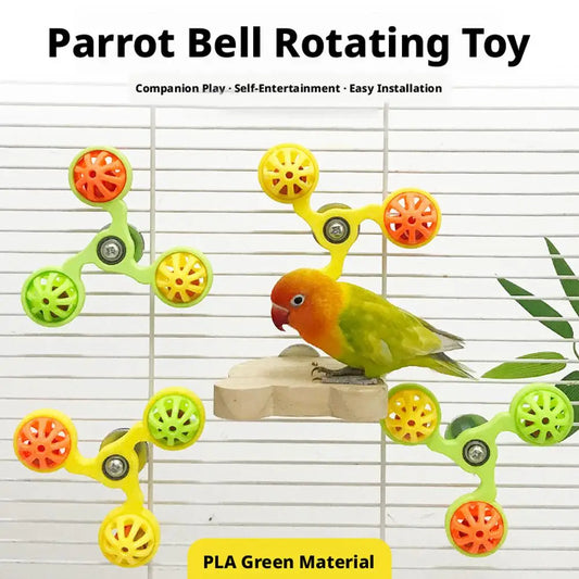 Parrot Interactive Rotating Bell Windmill Chew Toy, Bell Ball Turntable Anti-Boredom Self-Play for Budgie Lovebird Parakeets Peaceful Pleasures Health and Wellness