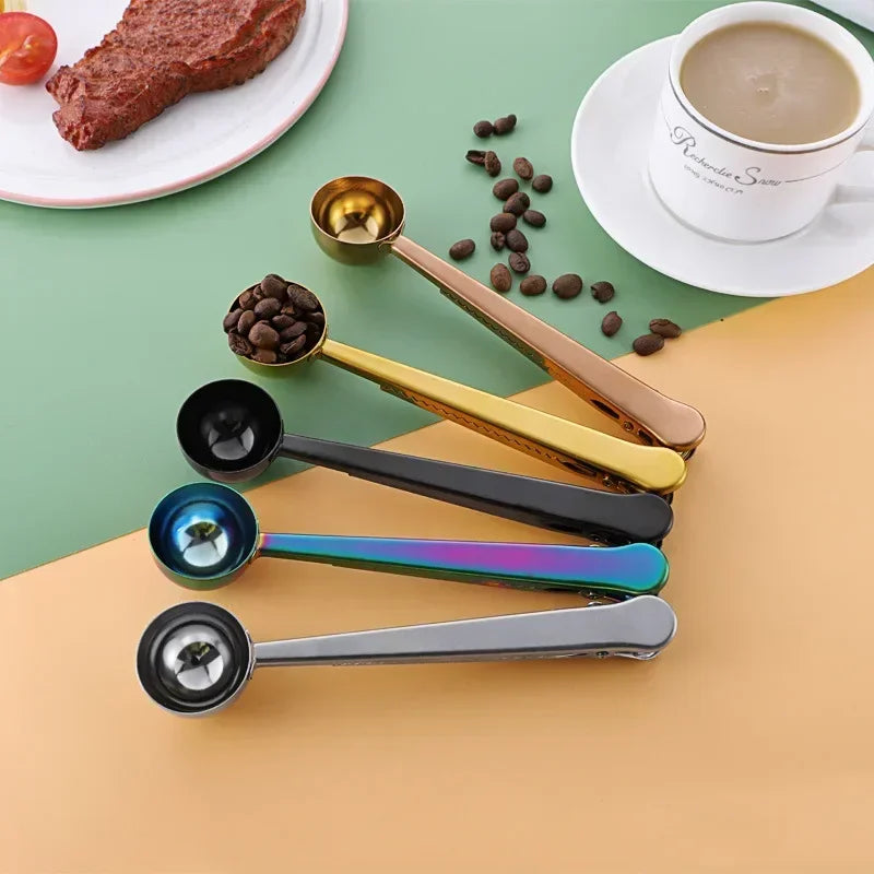 Coffee Spoon Clamp Stainless Steel Drinkware Sealing Clamp 2 in 1 Milk Powder Clamp Food Kitchen Accessories Peaceful Pleasures Health and Wellness