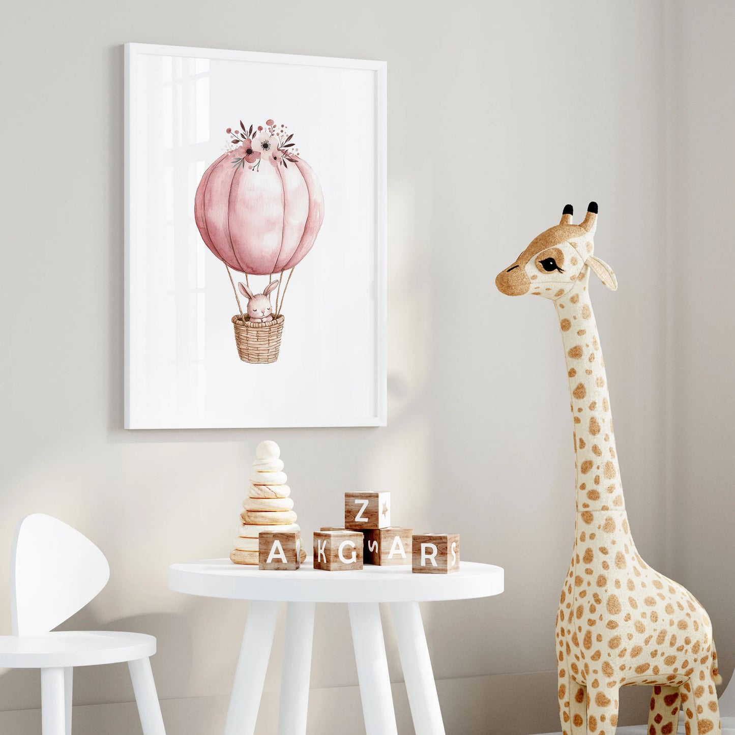 Bunny Hot Air Balloon 3-Piece Canvas Wall Art | Kids Room Decor