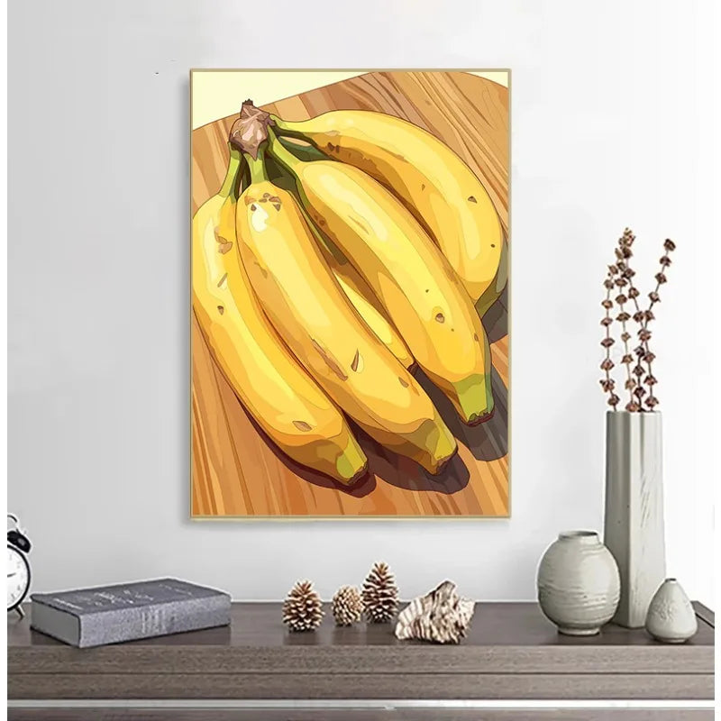 Colourful Fruit Still Life Illustration Poster Banana Strawberry Lemon Lychee Canvas Painting Wall Art for Fruit Shop Home Decor Peaceful Pleasures Health and Wellness